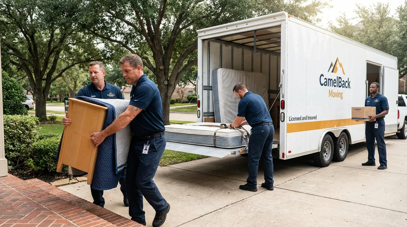 Crew loading residential truck for cross-state move from Saint Marys, PA